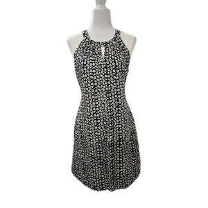 Karl Lagerfeld Paris Black & White Floral Daisy Cotton Keyhole Dress Size 10